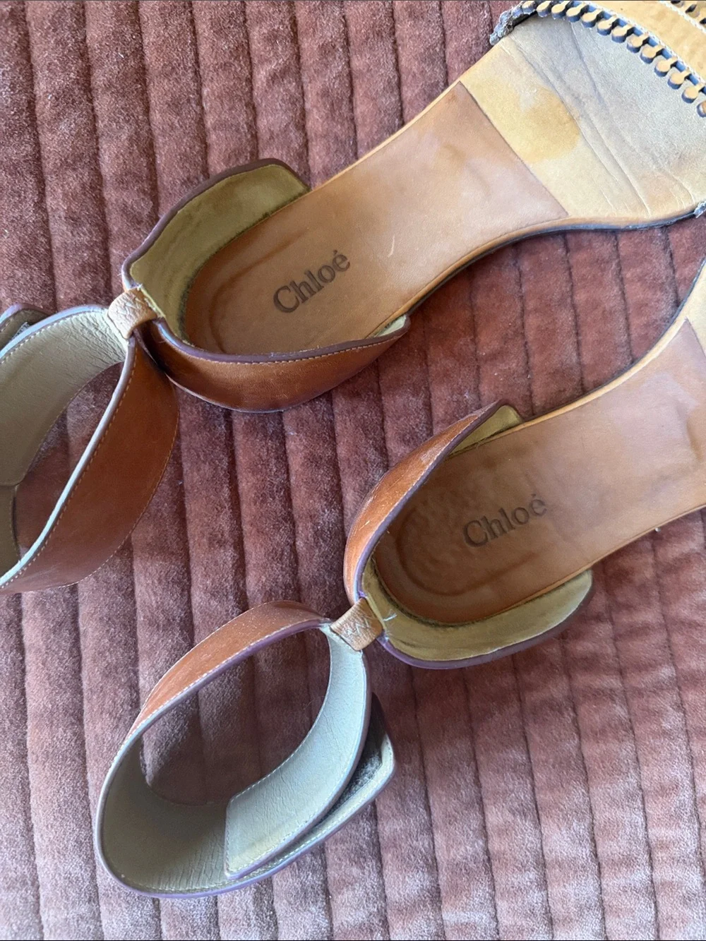 CHLOE Women's Brown/Tan Leather Ankle-Strap Sandals